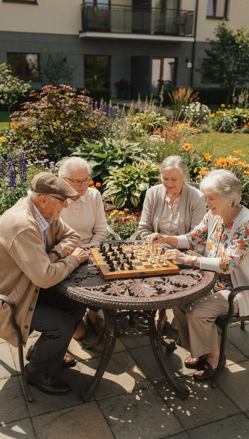 Reabilitacijos užsiėmimas, kuriame senjorai dalyvauja aktyvioje fizinėje veikloje su specialistų priežiūra.