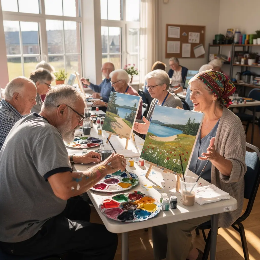 Ramybės oazė sanatorijoje, kur senjorai užsiima meditacija ir atsipalaidavimu natūralioje aplinkoje.
